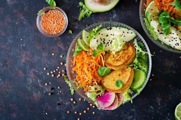 Vegan Buddha Bowl Dinner Food Table Healthy Food Healthy Vegan — Stock Photo, Image