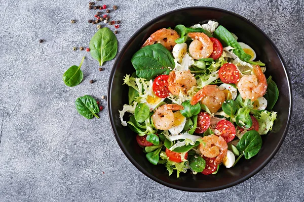 Prato Salada Saudável Receita Frutos Mar Frescos Camarões Grelhados Salada — Fotografia de Stock