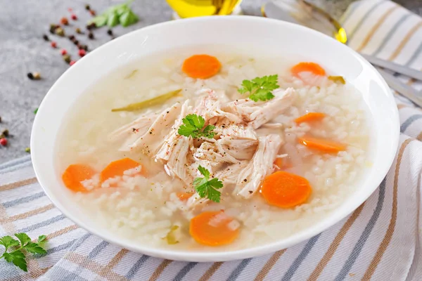 Chicken soup with rice and carrots, healthy food — Stock Image Chicken Soup Rice Carrots Healthy Food Stock Picture