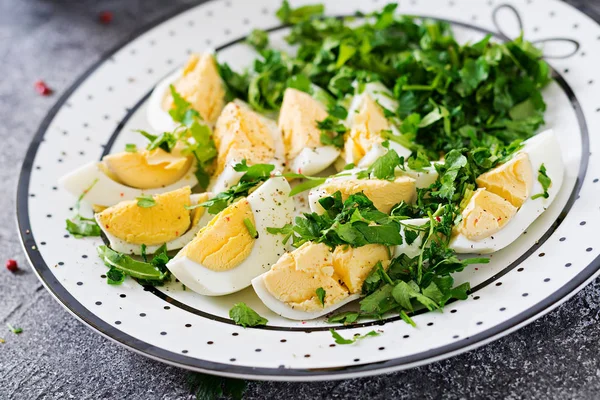 Ovos Cozidos Com Verduras Comida Saudável Salada Verão — Fotografia de Stock