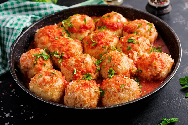Meatballs Sweet Sour Tomato Sauce — Stock Photo, Image