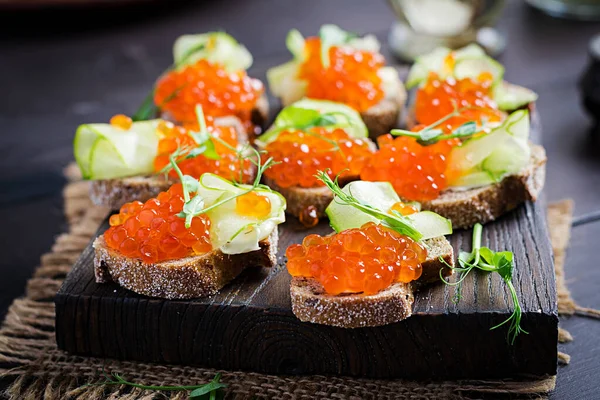 Canape Salmon Red Caviar Sandwich Lunch Delicious Food — Stock Photo, Image