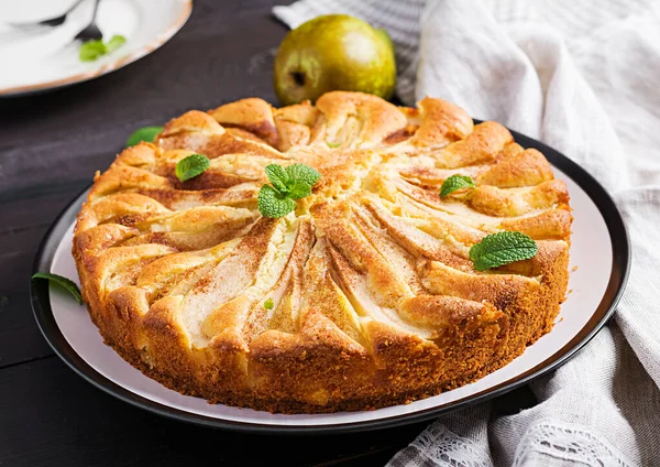 Homemade Pie Pears Almond Flour Dark Background — Stock Photo, Image