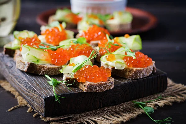 Canape Salmon Red Caviar Sandwich Lunch Delicious Food — Stock Photo, Image