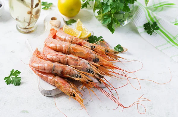 Crevettes Rouges Argentines Sauvages Crues Ingrédients Pour Cuisson Délicieux Repas — Photo