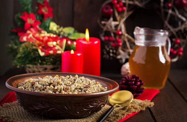 Kutya Porridge Natale Fatto Cereali Grano Semi Papavero Noci Uva — Foto Stock