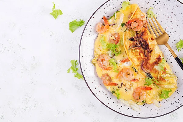 Desayuno Dieta Cetogénica Paleo Tortilla Con Gambas Hierbas Menú Keto — Foto de Stock