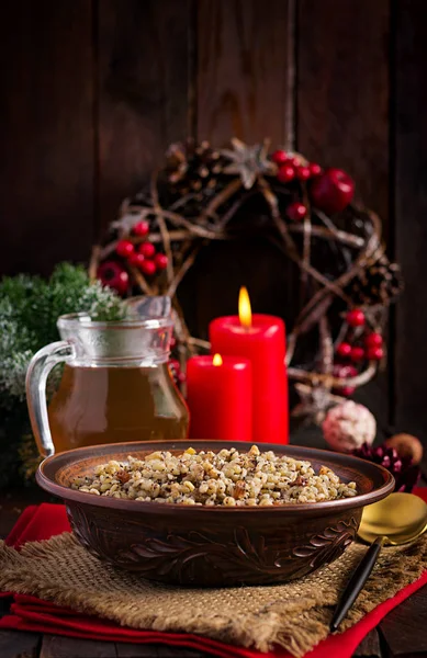 Kutya Weihnachtsbrei Aus Weizenkörnern Mohn Nüssen Rosinen Und Honig Weihnachtskutia — Stockfoto