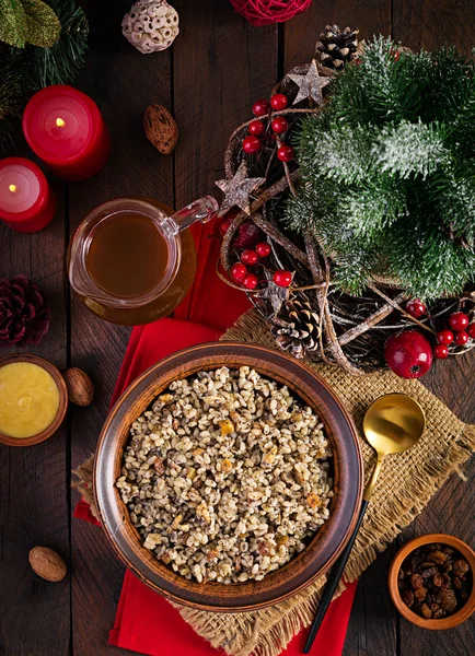 Kutya Weihnachtsbrei Aus Weizenkörnern Mohn Nüssen Rosinen Und Honig Weihnachtskutia — Stockfoto