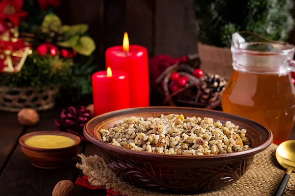 Kutya Christmas Porridge Made Wheat Grains Poppy Seed Nuts Raisins — 스톡 사진