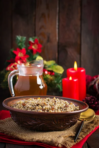 Kutya Porridge Natale Fatto Cereali Grano Semi Papavero Noci Uva — Foto Stock