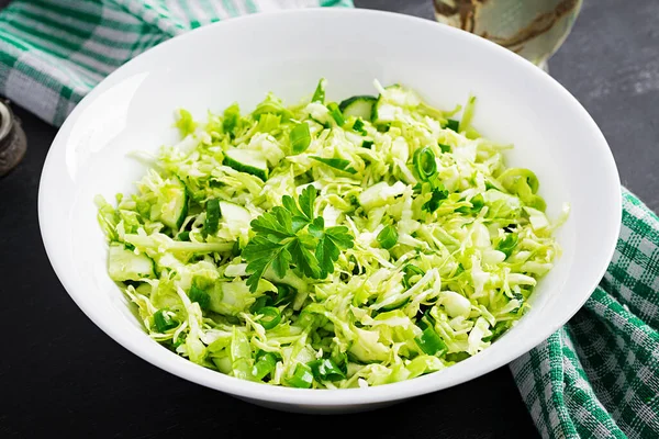 Vegetarian Salad Spring Vegan Salad Cabbage Cucumber Green Onion Parsley — Stock Photo, Image