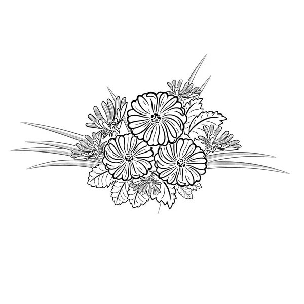 Tek renkli siyah ve beyaz çiçekler — Stok Vektör