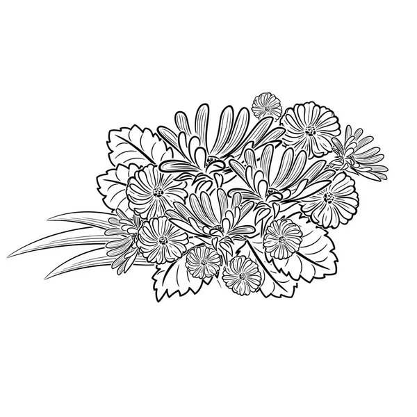 Tek renkli siyah ve beyaz çiçekler — Stok Vektör