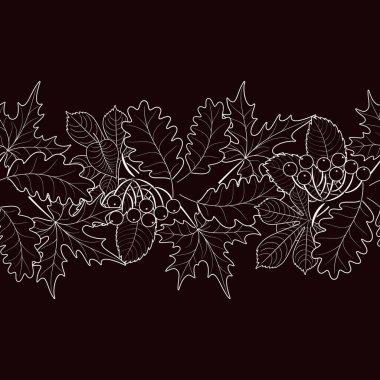 Dikişsiz sonbahar yaprak siyah bir arka plan deseni