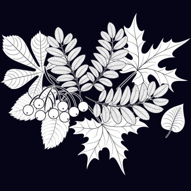 mavi bir arka plan üzerinde kompozisyon anahat sonbahar yaprakları