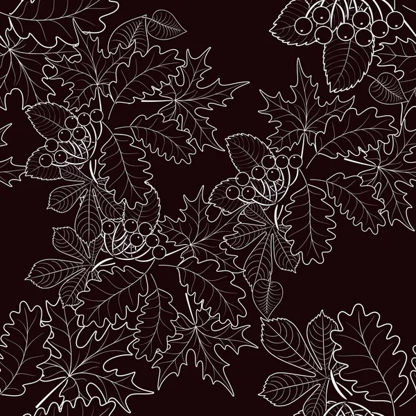 Patrón sin costuras de hojas de otoño sobre un fondo marrón — Vector de stock