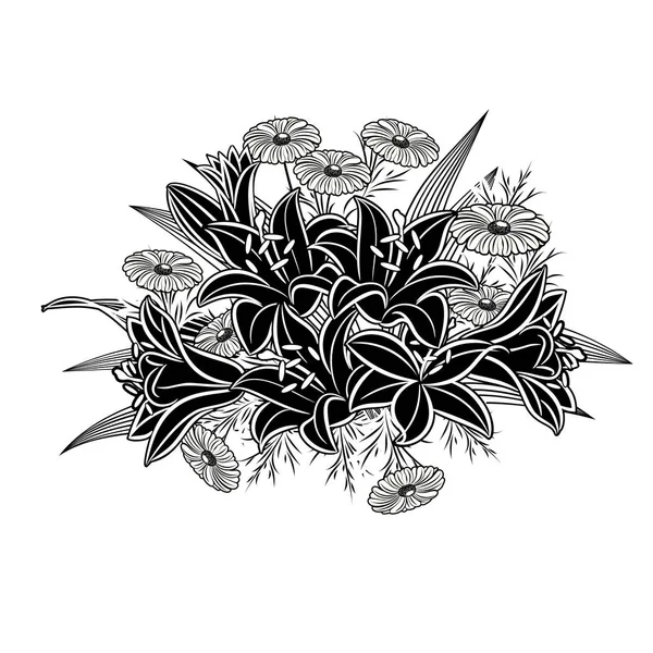 Ramo de flores monocromo — Vector de stock