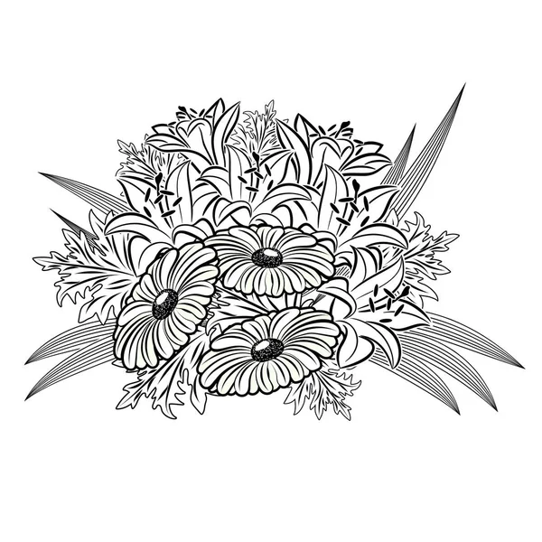 Ramo de flores monocromo — Vector de stock