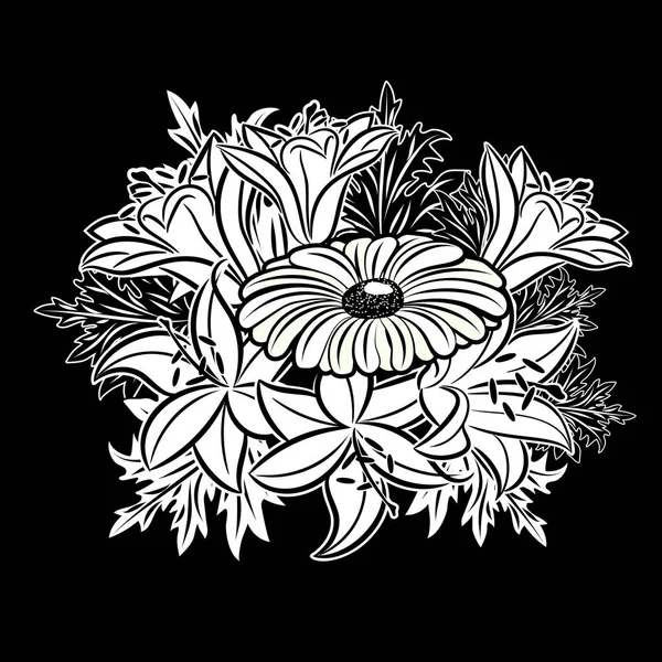 Букет квітів монохромний — стоковий вектор