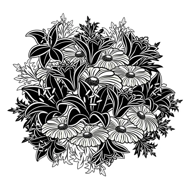 Ramo de flores monocromo — Archivo Imágenes Vectoriales