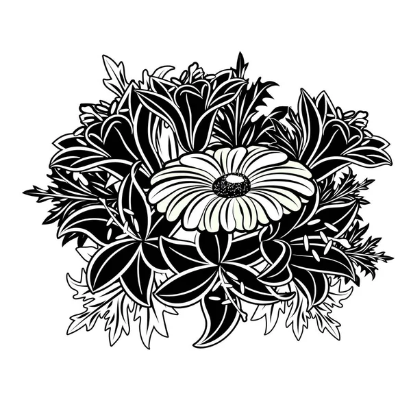 Ramo de flores monocromo — Vector de stock