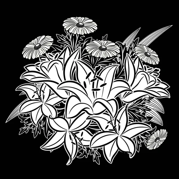 Bouquet di fiori monocromatici — Vettoriale Stock