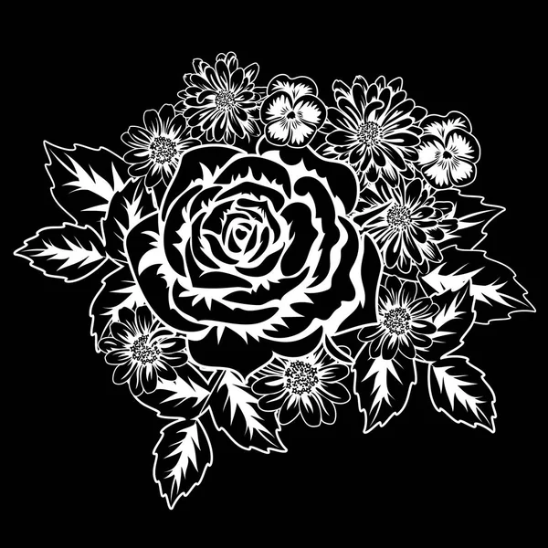 Ramo de flores monocromo — Archivo Imágenes Vectoriales