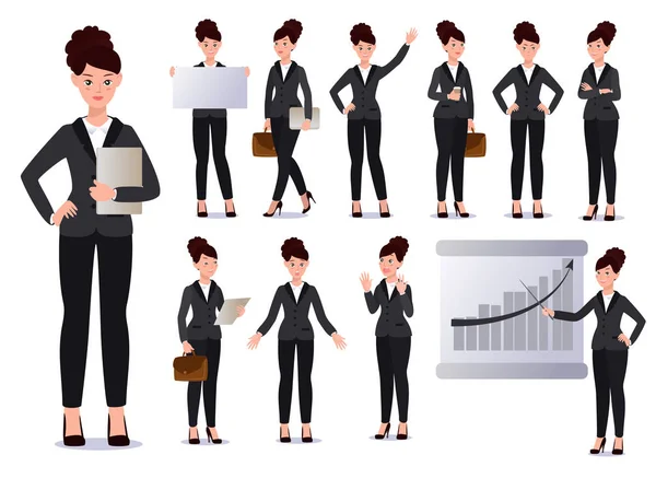 Mujer de negocios en traje. Emociones. Poses . — Vector de stock