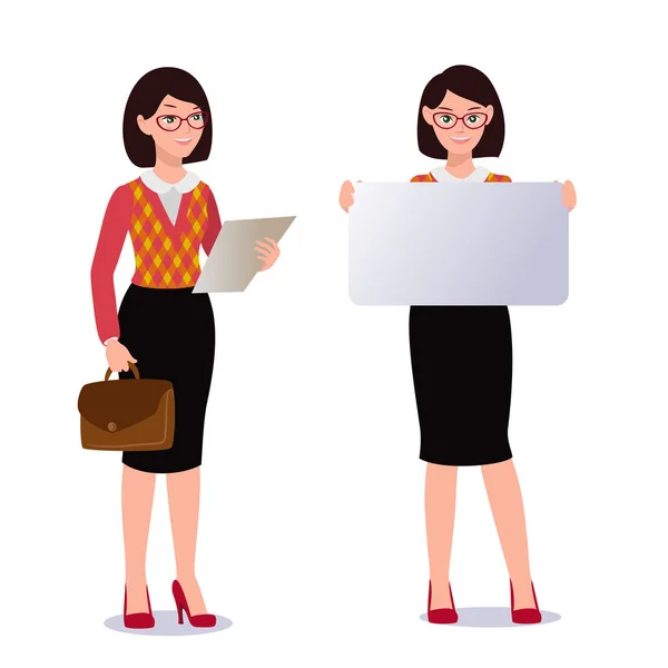 Mujer de negocios en traje. Emociones. Poses . — Vector de stock