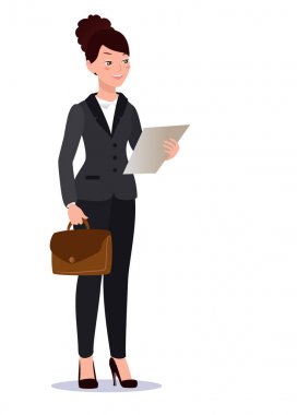 Takım elbiseli bir iş kadını. Duygular. Pozlar.