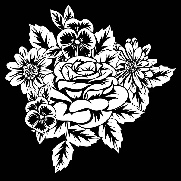 モノクロの花の花束 — ストックベクタ