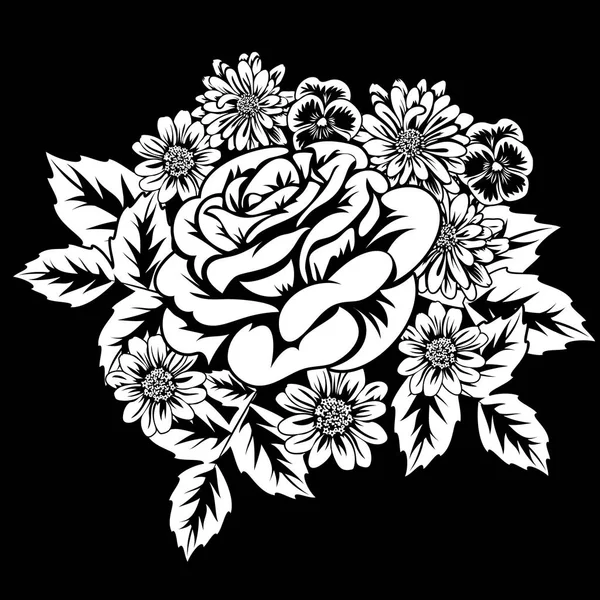 Ramo de flores monocromo — Vector de stock