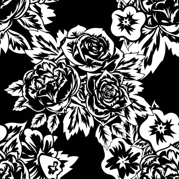 Motif monochrome sans couture de fleurs — Image vectorielle