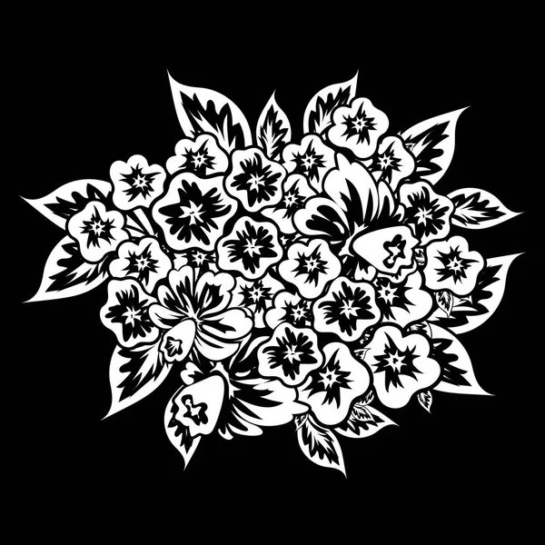 Virágok fekete-fehér csokor — Stock Vector