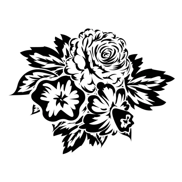 Virágok fekete-fehér csokor — Stock Vector