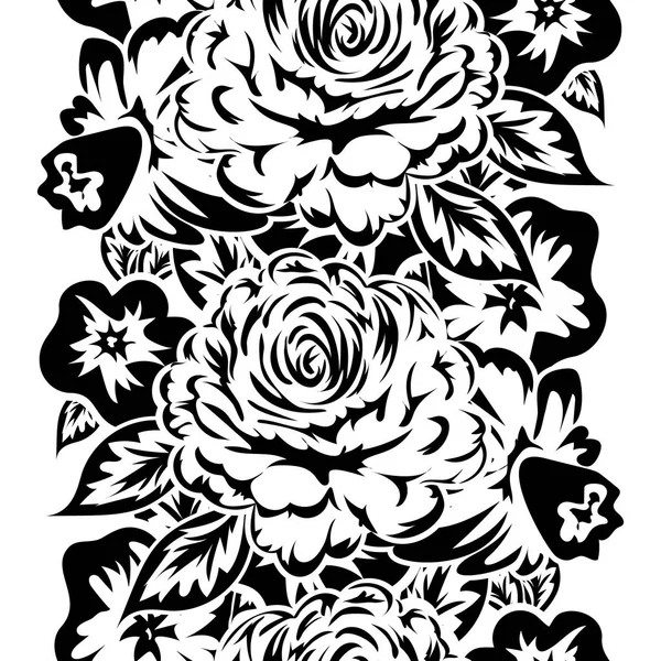 Naadloze zwart-wit patroon van bloemen — Stockvector