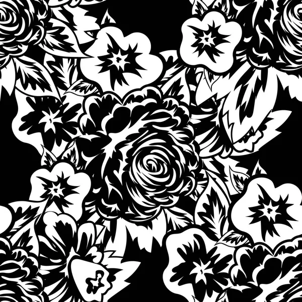 Nahtloses monochromes Muster der Blume — Stockvektor