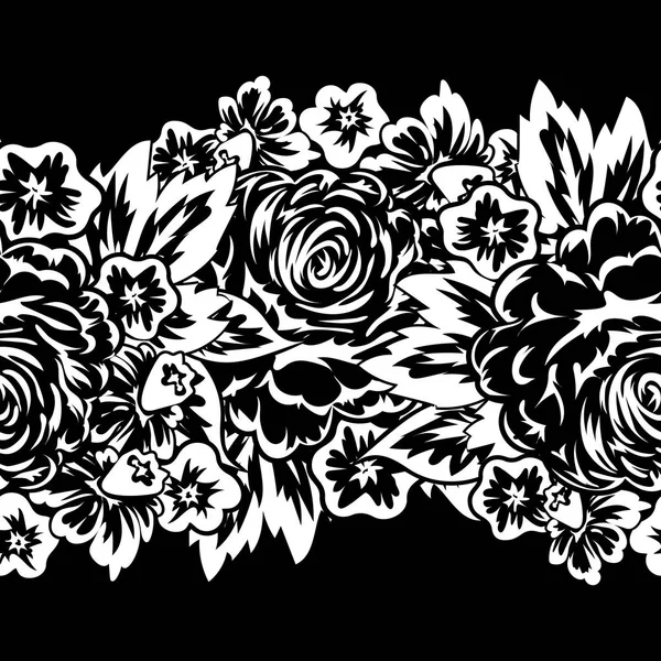 花のシームレスな白黒パターン — ストックベクタ
