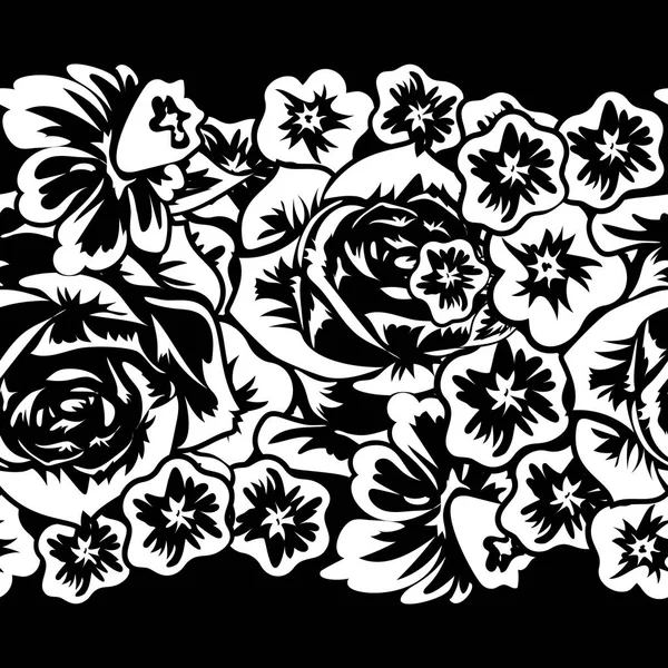 Naadloze zwart-wit patroon van bloemen — Stockvector
