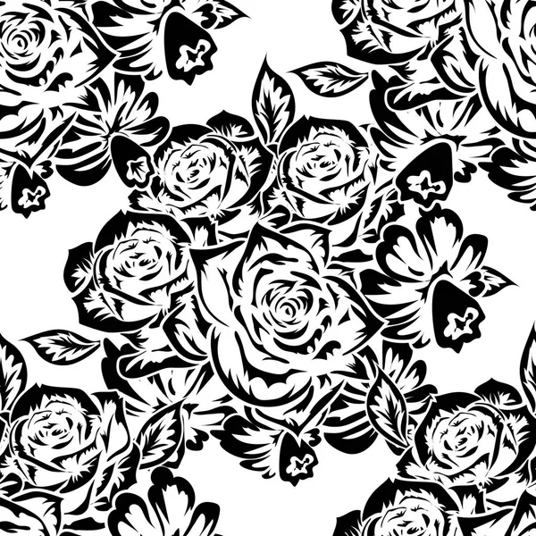 Patrón monocromo sin costuras de flores — Archivo Imágenes Vectoriales