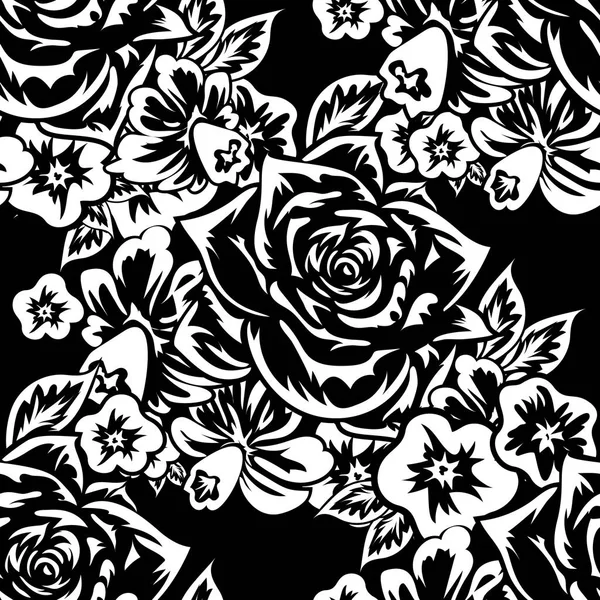 花のシームレスな白黒パターン — ストックベクタ