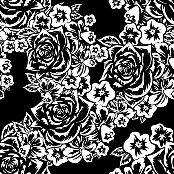 Seamless monochrome pattern of flowers — Stock Vector