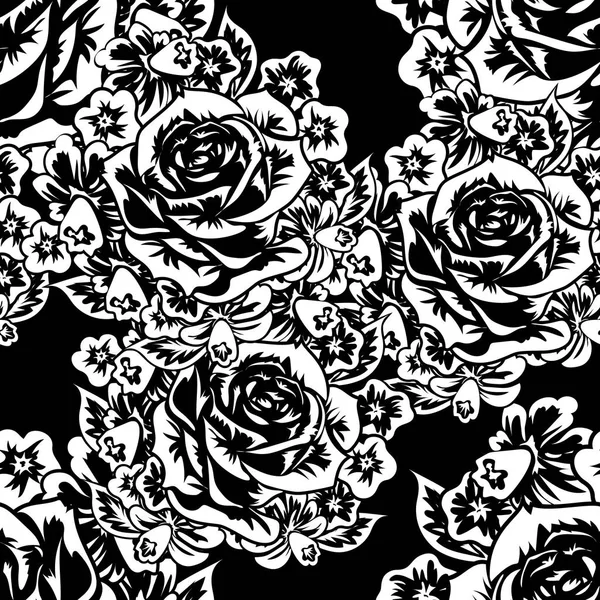 Varrat nélküli fekete-fehér mintás, virágok — Stock Vector