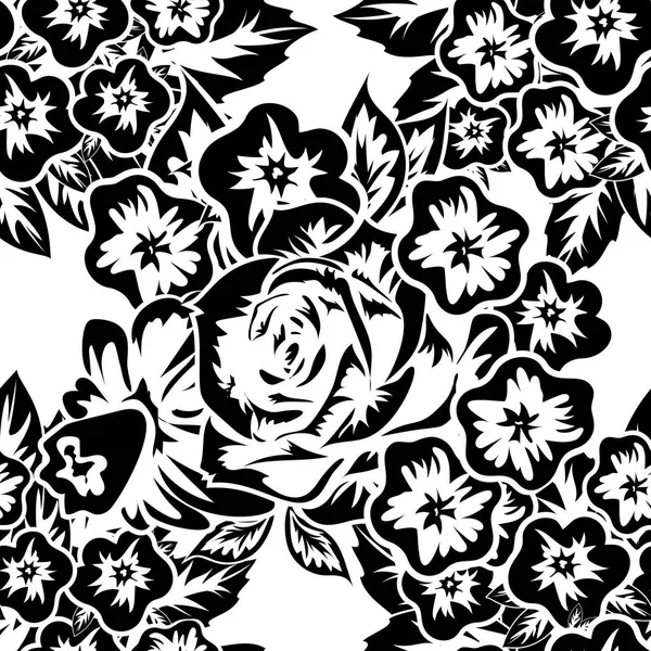 Seamless monochrome pattern of flowers — Stock Vector