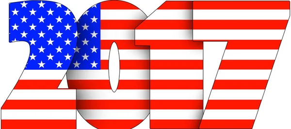 Os números 2017 em um fundo branco com bandeira dos Estados Unidos — Fotografia de Stock