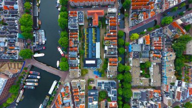 Amsterdam city, Hollanda'nın merkezinde bir bölgeye dikey görünüm