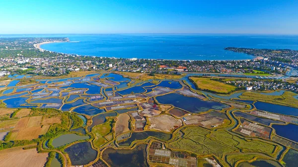 Aerial panorama on La Baule Escoublac city from Guerande salt marshes, France — Stock Photo, Image