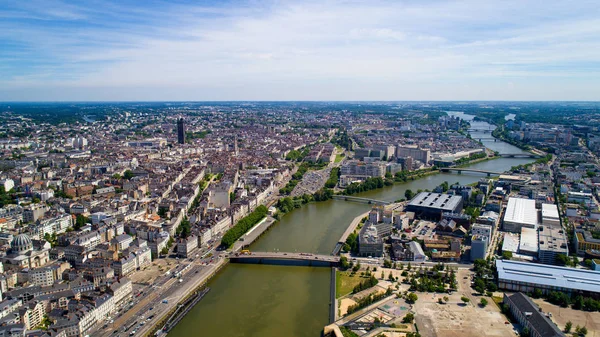 Aerial view on Nantes city center and La Loire river, France — Stock Photo, Image