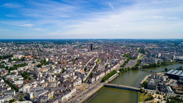 Aerial view on Nantes city center and La Loire river, France — Stock Photo, Image